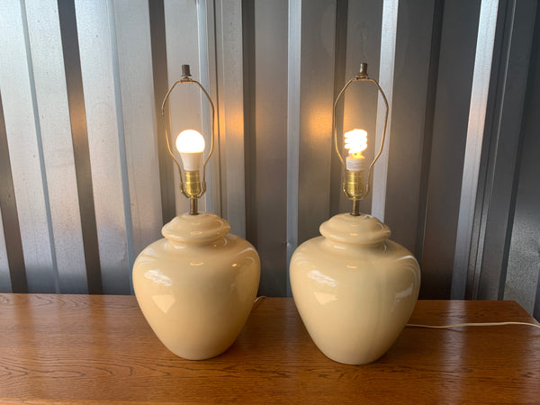 Ceramic Ginger Jar Shaped Table Lamps , Set of 2 Beige/ cream color 25" H