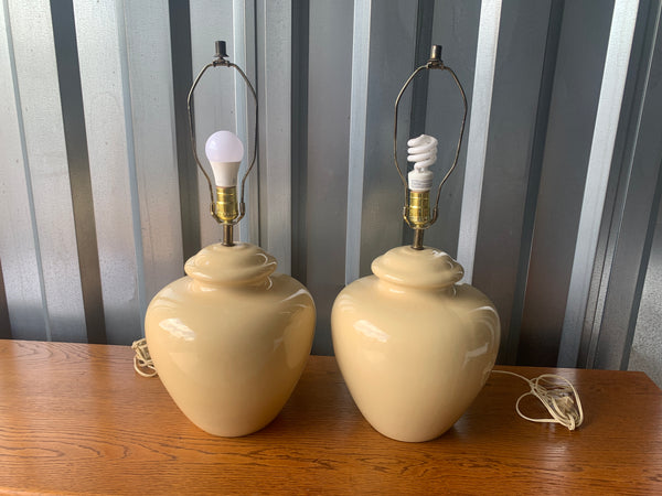 Ceramic Ginger Jar Shaped Table Lamps , Set of 2 Beige/ cream color 25" H