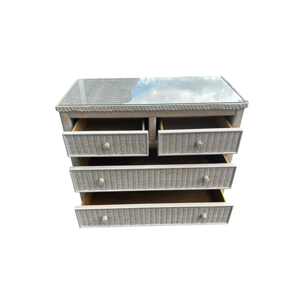 Henry Link Wicker Dresser Bachelor Chest 4 Drawer with glass top