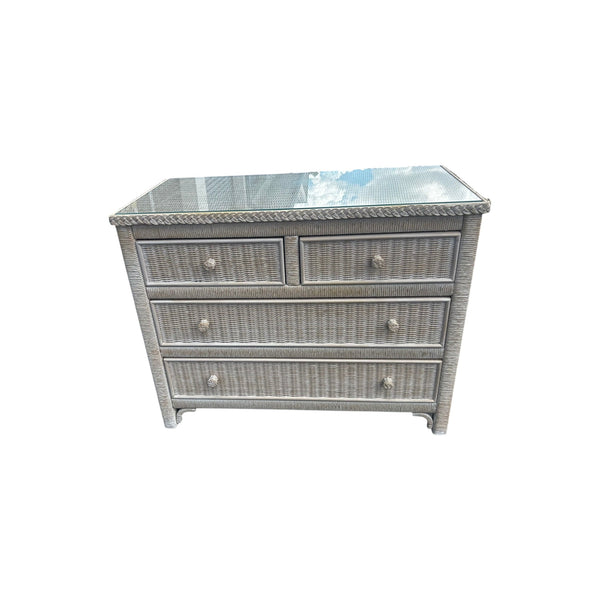 Henry Link Wicker Dresser Bachelor Chest 4 Drawer with glass top