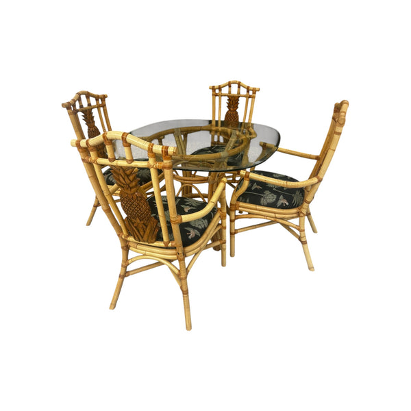 Vintage Tropical Regency Rattan Pineapple Dining Set in the style of Palecek