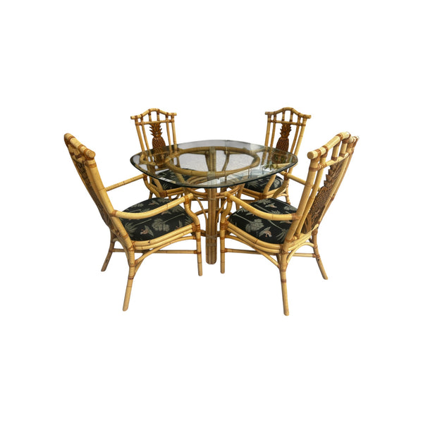 Vintage Tropical Regency Rattan Pineapple Dining Set in the style of Palecek