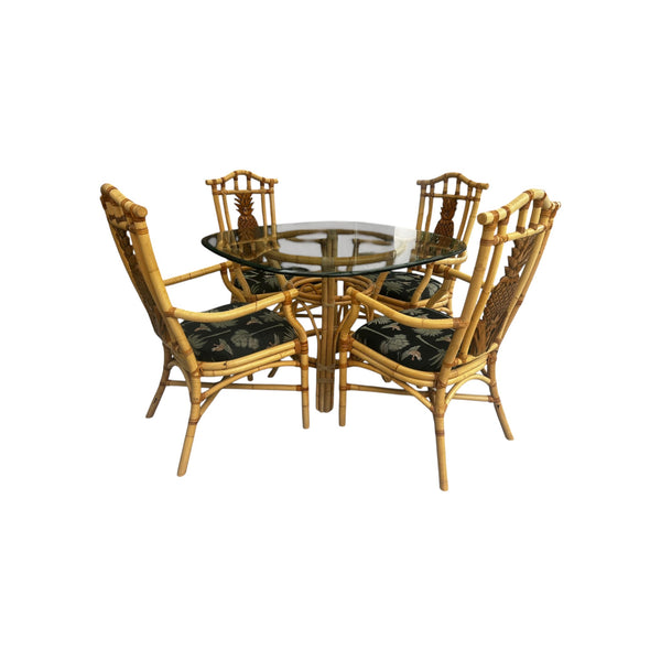 Vintage Tropical Regency Rattan Pineapple Dining Set in the style of Palecek