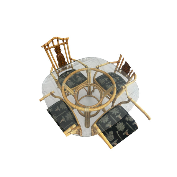 Vintage Tropical Regency Rattan Pineapple Dining Set in the style of Palecek