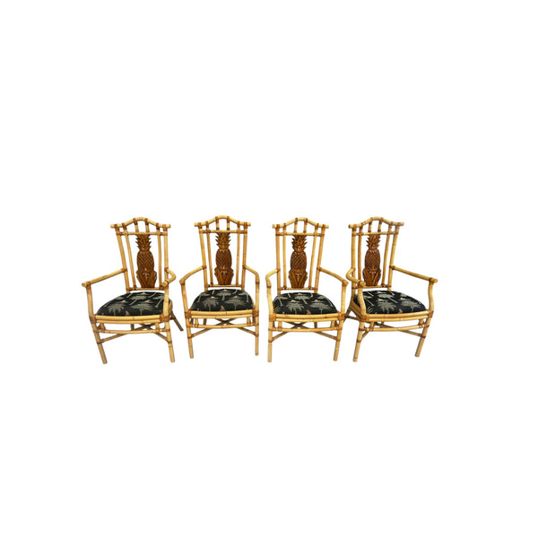 Vintage Tropical Regency Rattan Pineapple Dining Set in the style of Palecek