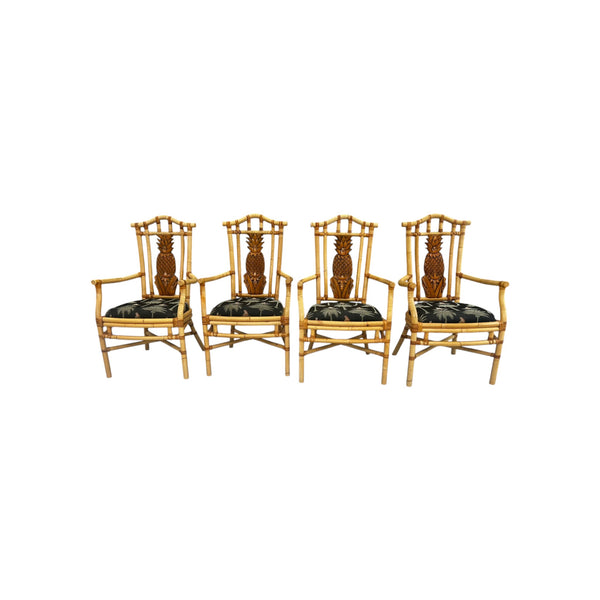Vintage Tropical Regency Rattan Pineapple Dining Set in the style of Palecek