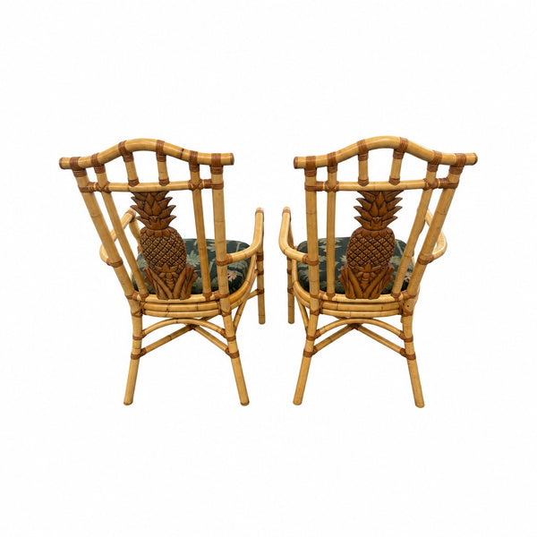 Vintage Tropical Regency Rattan Pineapple Dining Set in the style of Palecek