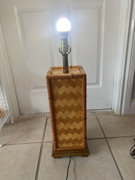 Vintage Faux Bamboo and Woven Rattan Table Lamp MCM