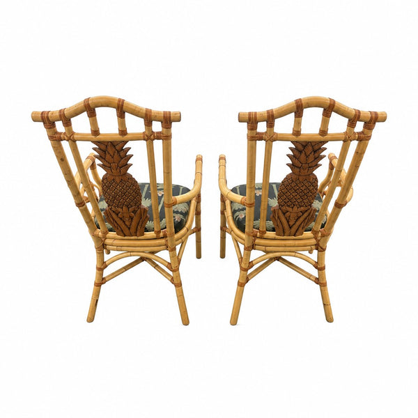 Vintage Tropical Regency Rattan Pineapple Dining Set in the style of Palecek