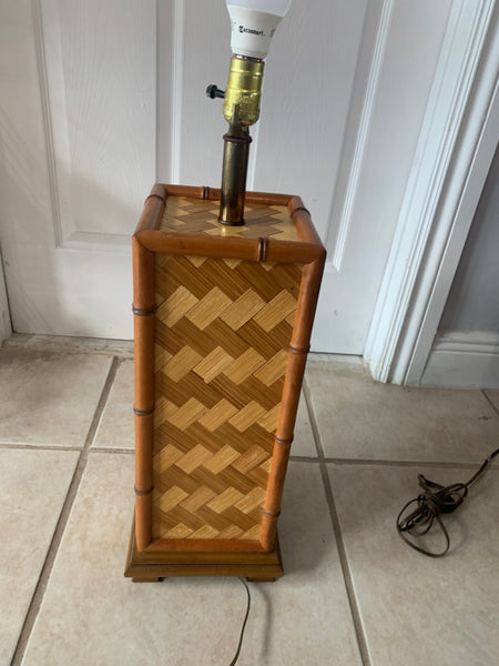 Vintage Faux Bamboo and Woven Rattan Table Lamp MCM