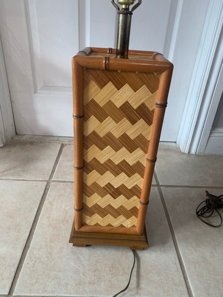 Vintage Faux Bamboo and Woven Rattan Table Lamp MCM