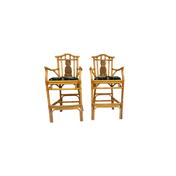 Vintage Tropical Regency Rattan Pineapple back barstools in the style of Palecek