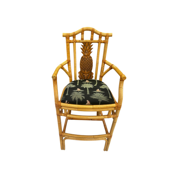 Vintage Tropical Regency Rattan Pineapple back barstools in the style of Palecek