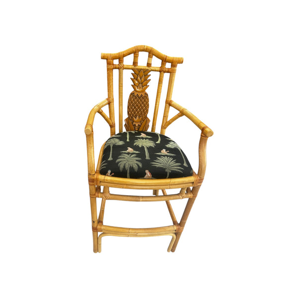 Vintage Tropical Regency Rattan Pineapple back barstools in the style of Palecek