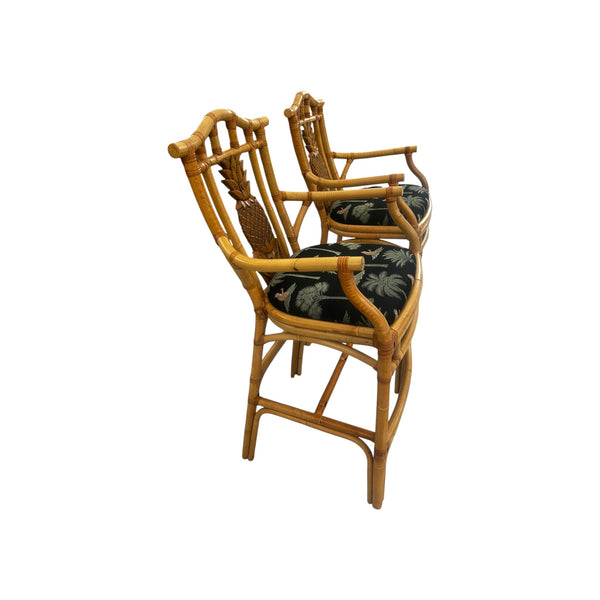 Vintage Tropical Regency Rattan Pineapple back barstools in the style of Palecek