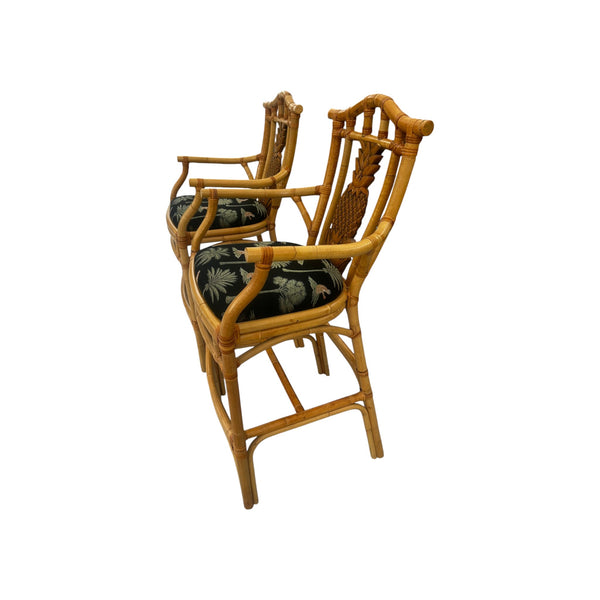 Vintage Tropical Regency Rattan Pineapple back barstools in the style of Palecek