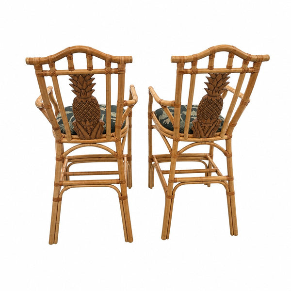 Vintage Tropical Regency Rattan Pineapple back barstools in the style of Palecek