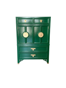 Dixie Shangri La Fretwork Four Drawer Door Chest Armoire Green Vintage Shipping NOT Included