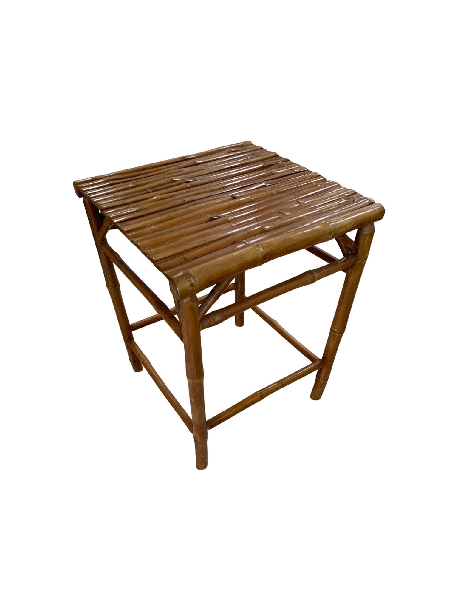 Vintage Natural Bamboo Rattan Side Table