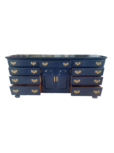 Ethan Allen Furniture Blue Navy Painted Georgian Long Dresser