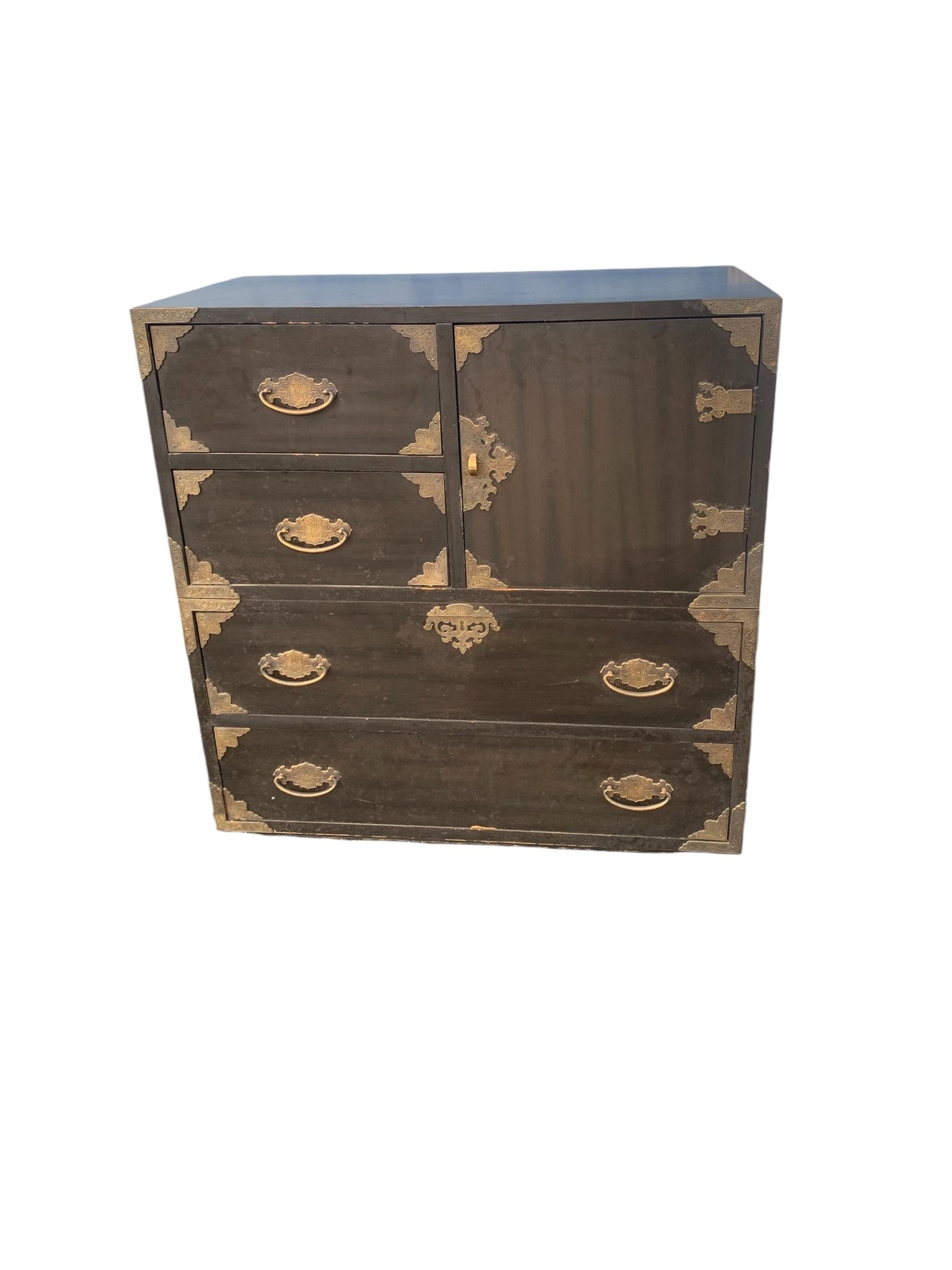 Vintage THOMASVILLE Chinoiserie Black Campaign Chest Single Door