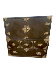 Vintage THOMASVILLE Chinoiserie Black Campaign Chest Double Doors