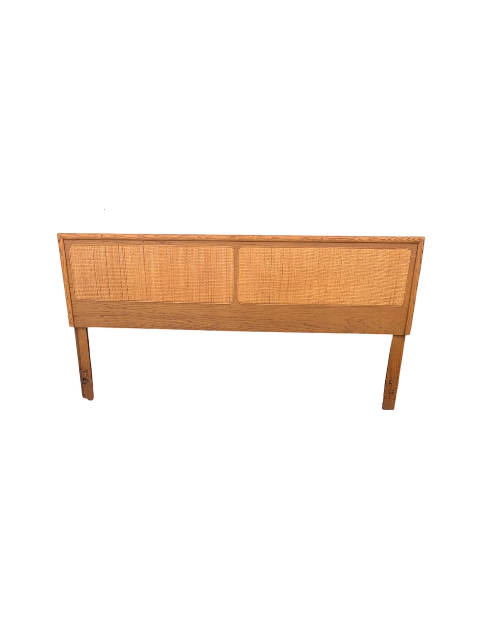 Mid-Century Modern Oak and Cane King Bed Headboard by Lane