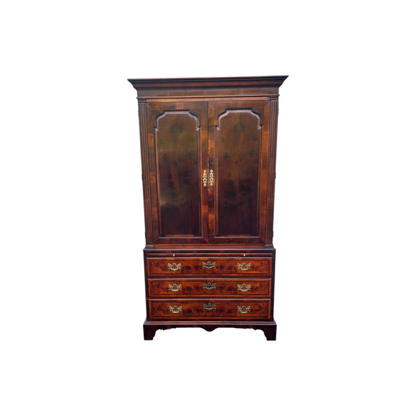 Henredon Aston Court Collection Georgian Banded Burled Armoire / TV cabinet