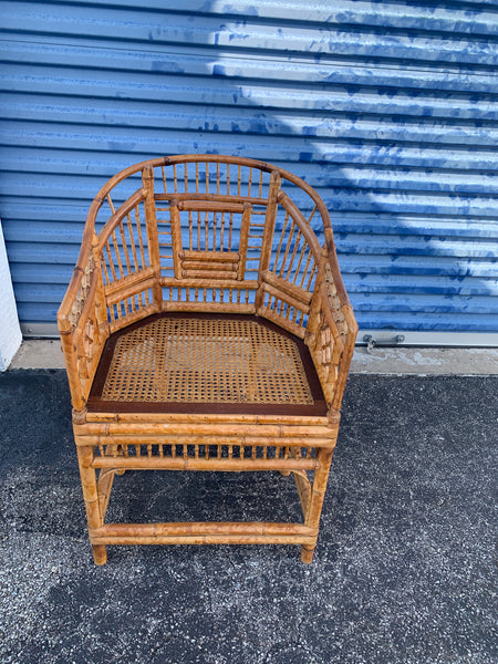 Vintage Chinoiserie Brighton Pavilion Style Tortoise Shell Bamboo Arm Chair