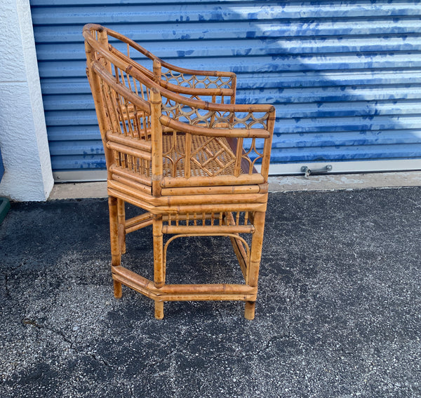 Vintage Chinoiserie Brighton Pavilion Style Tortoise Shell Bamboo Arm Chair