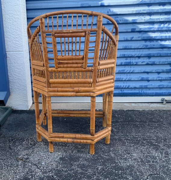 Vintage Chinoiserie Brighton Pavilion Style Tortoise Shell Bamboo Arm Chair