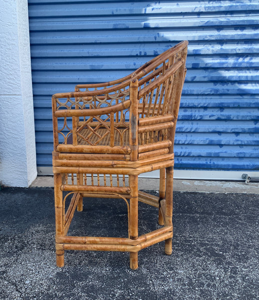 Vintage Chinoiserie Brighton Pavilion Style Tortoise Shell Bamboo Arm Chair