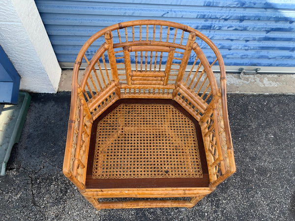 Vintage Chinoiserie Brighton Pavilion Style Tortoise Shell Bamboo Arm Chair