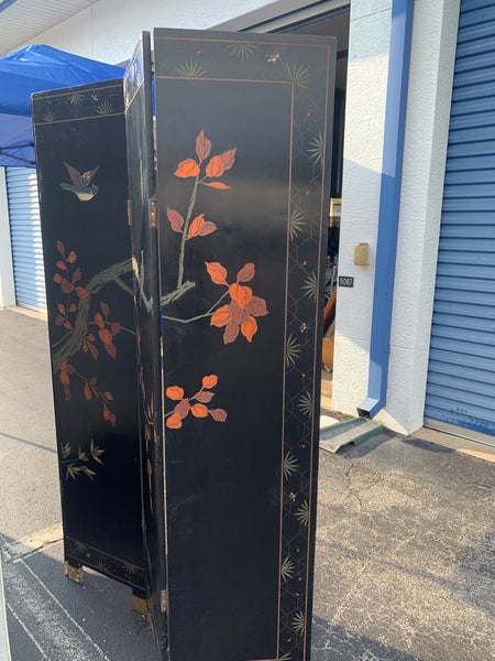 Chinese Gold Leaf and Black Lacquer Room Divider Folding Screen.