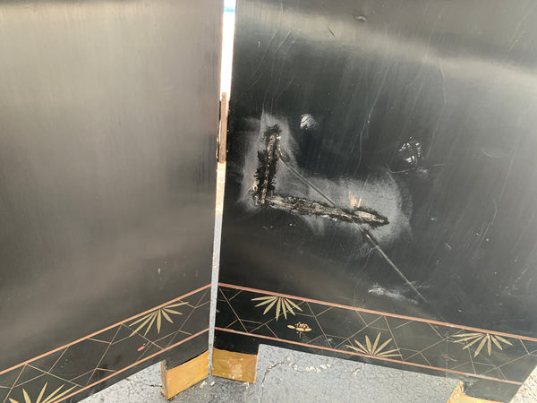 Chinese Gold Leaf and Black Lacquer Room Divider Folding Screen.