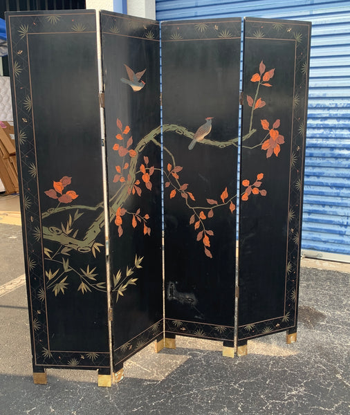 Chinese Gold Leaf and Black Lacquer Room Divider Folding Screen.