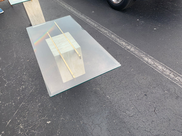 Italian Travertine, Brass and Glass Coffee Table attributed to Artedi