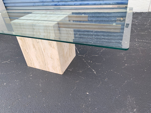 Italian Travertine, Brass and Glass Coffee Table attributed to Artedi