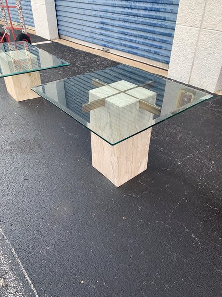 Italian Travertine, Brass and Glass Occasional Side Table attributed to Artedi