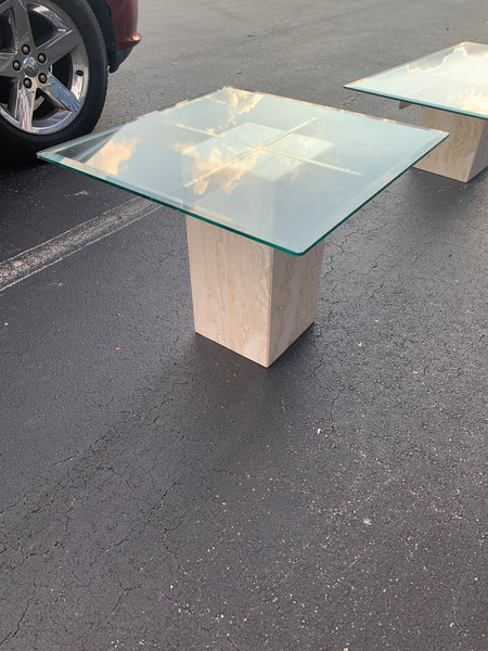 Italian Travertine, Brass and Glass Occasional Side Table attributed to Artedi