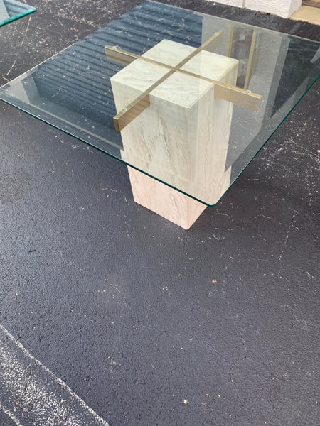 Italian Travertine, Brass and Glass Occasional Side Table attributed to Artedi