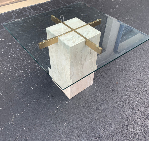 Italian Travertine, Brass and Glass Occasional Side Table attributed to Artedi