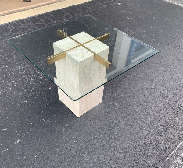 Italian Travertine, Brass and Glass Occasional Side Table attributed to Artedi