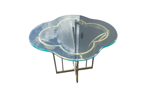 Hollywood Regency Clover Cloud Glass and Gold Side /end Table