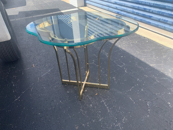 Hollywood Regency Clover Cloud Glass and Gold Side /end Table