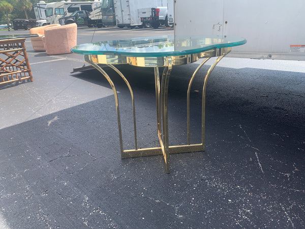 Hollywood Regency Clover Cloud Glass and Gold Side /end Table