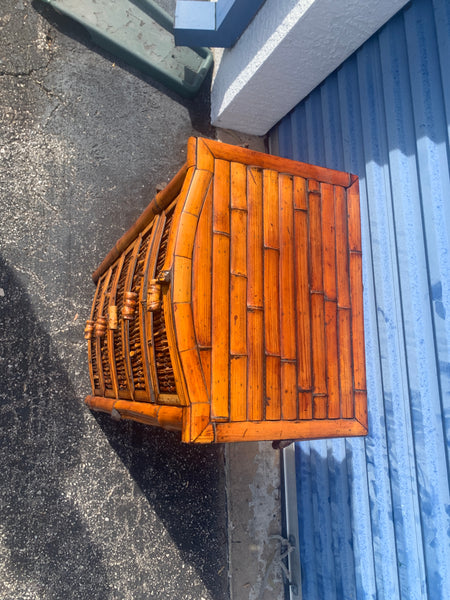 Vintage Burnt Bamboo Rattan table/nightstand 5 drawers cabinet.