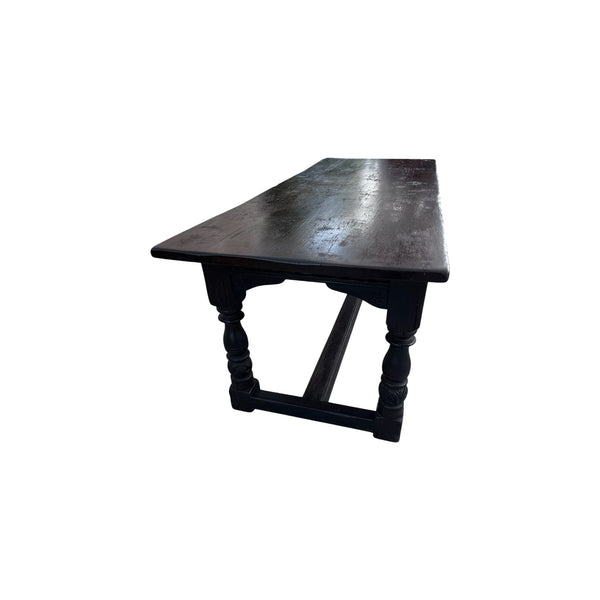 19th Century English Oak Refectory Dining Table with Carved Apron / Turned legs