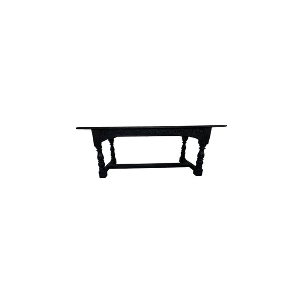 19th Century English Oak Refectory Dining Table with Carved Apron / Turned legs
