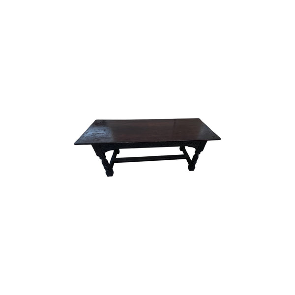 19th Century English Oak Refectory Dining Table with Carved Apron / Turned legs